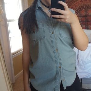 Light Wash Denim Button Down Tank